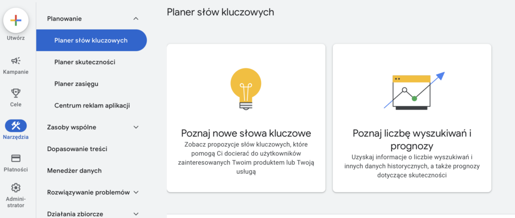 Planer słów kluczowych Google