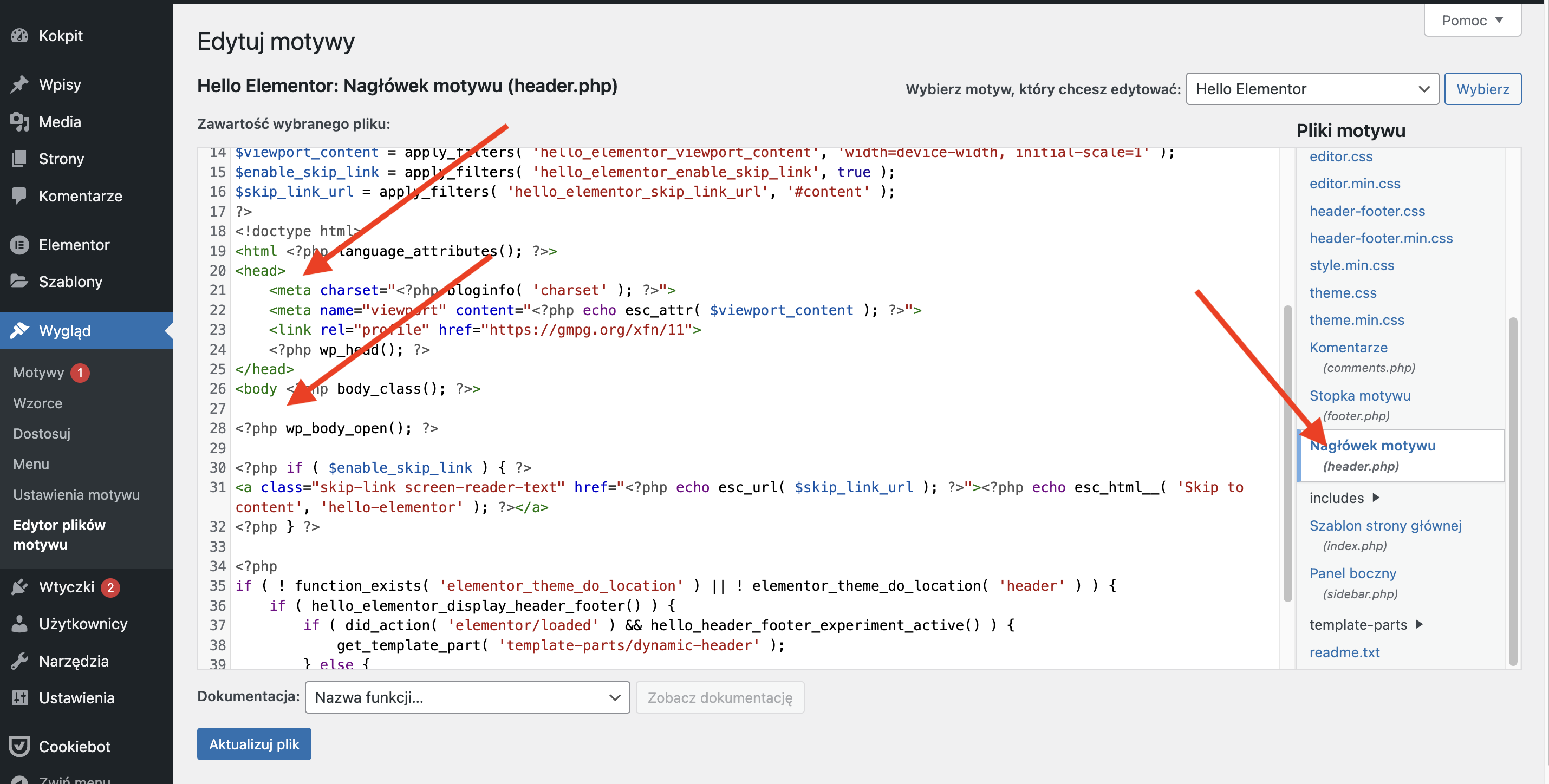 Kod GTM w WordPress